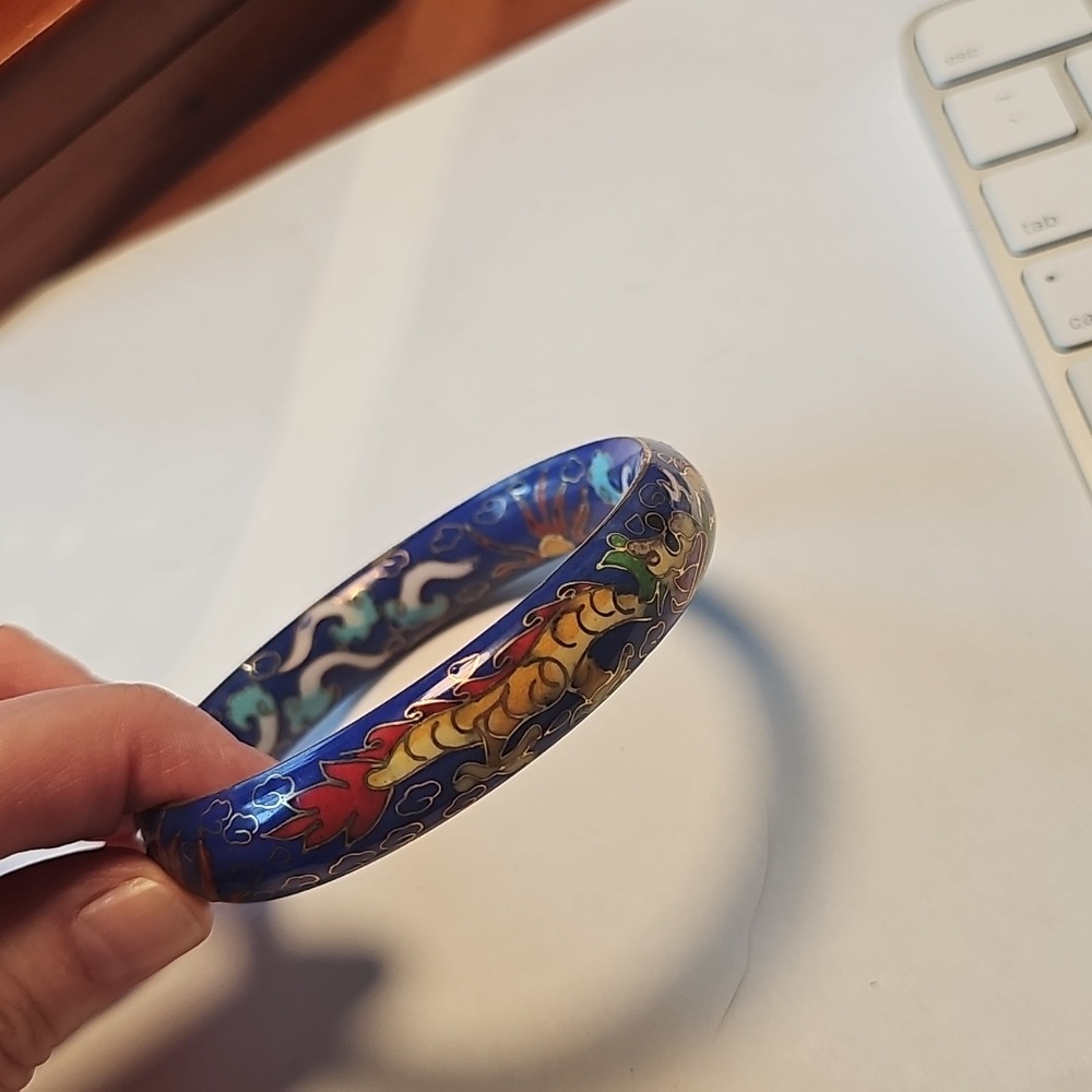 Vintage Chinese Blue Cloisonne Dragon Bracelet - Picture 2 of 2